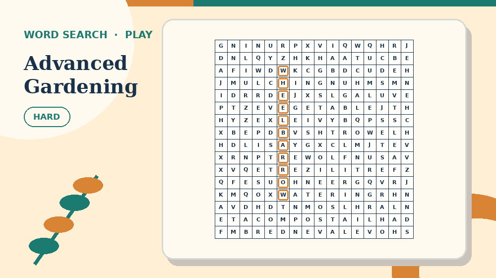 Actual advanced gardening Word Search activity preview from this puzzle page