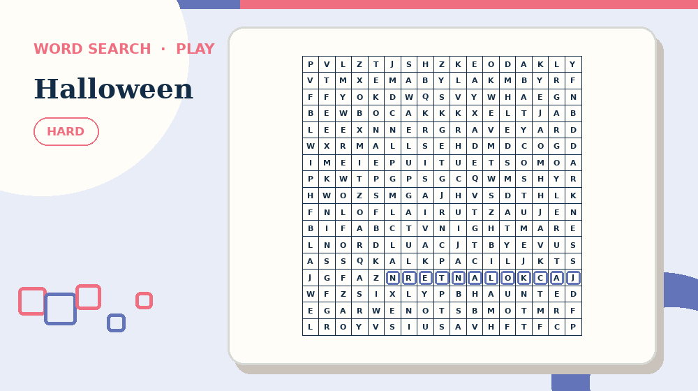 Actual halloween Word Search activity preview from this puzzle page
