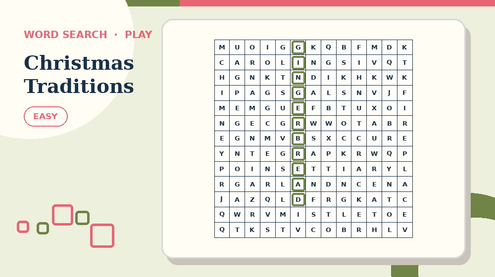 Actual christmas traditions Word Search activity preview from this puzzle page
