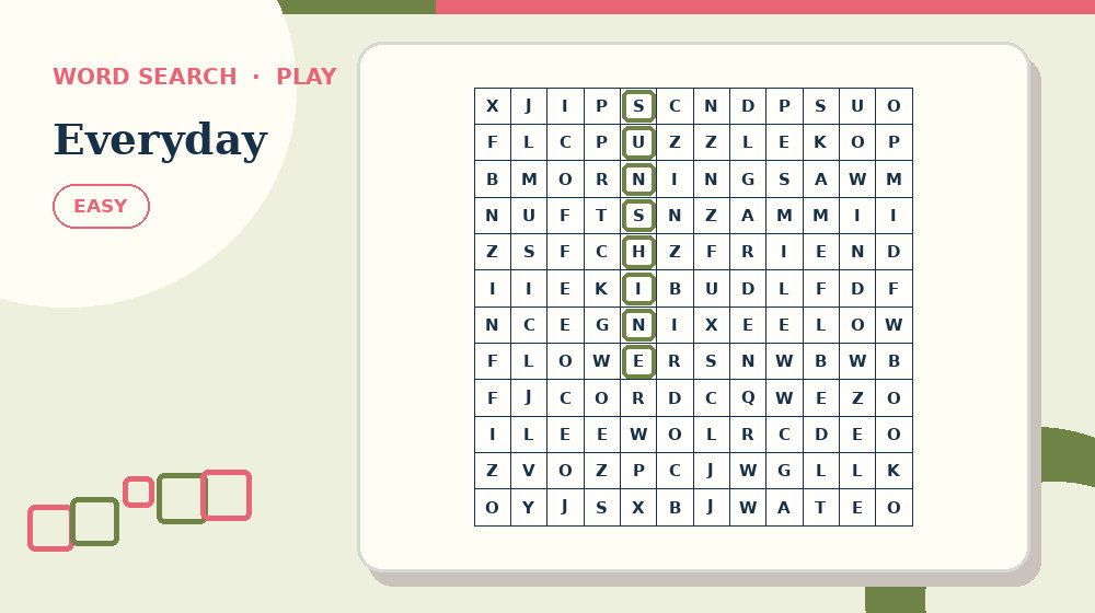 Actual everyday Word Search activity preview from this puzzle page