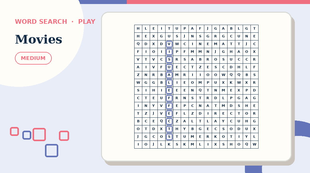 Actual movies Word Search activity preview from this puzzle page