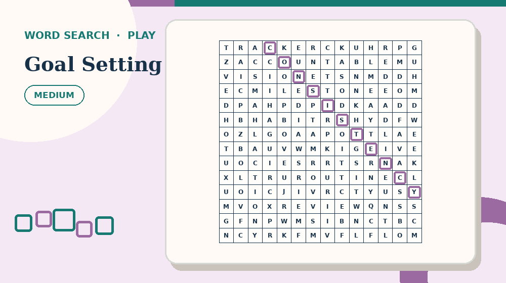 Actual goal setting Word Search activity preview from this puzzle page