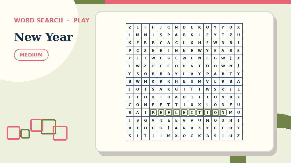 Actual New Year Word Search activity preview from this puzzle page