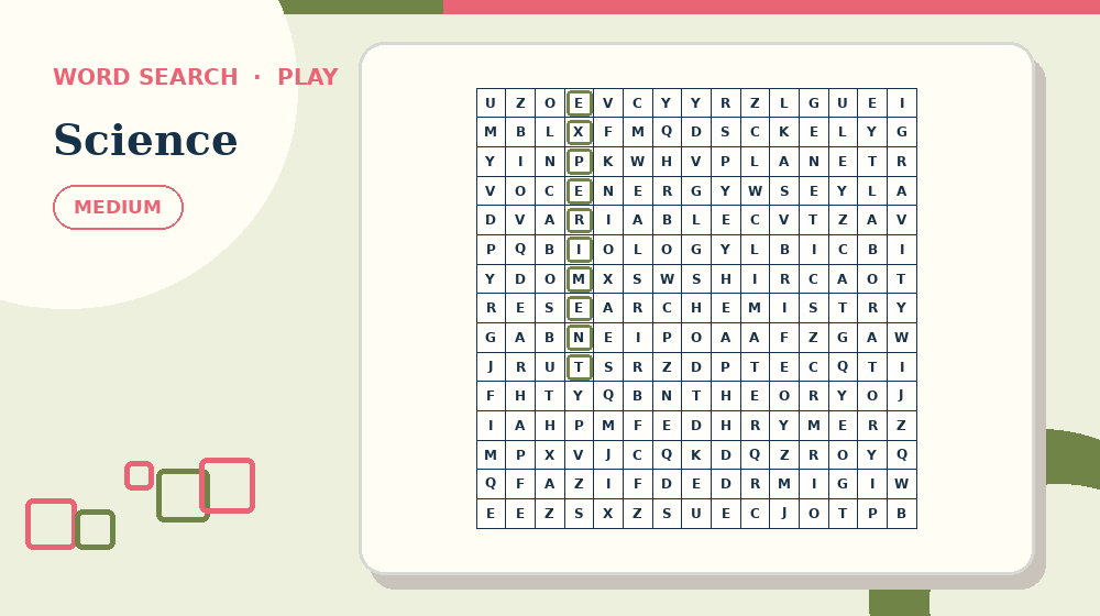 Actual science Word Search activity preview from this puzzle page