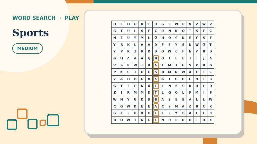 Actual sports Word Search activity preview from this puzzle page