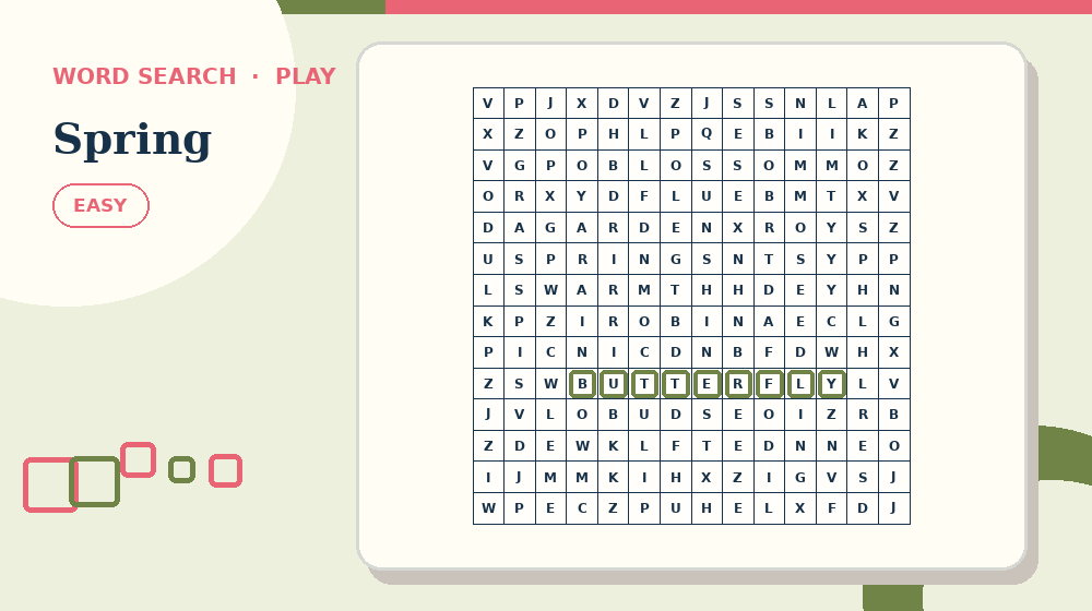 Actual spring Word Search activity preview from this puzzle page