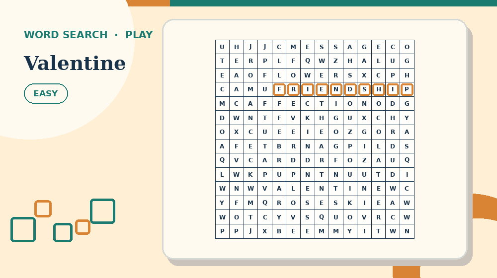 Actual valentine Word Search activity preview from this puzzle page
