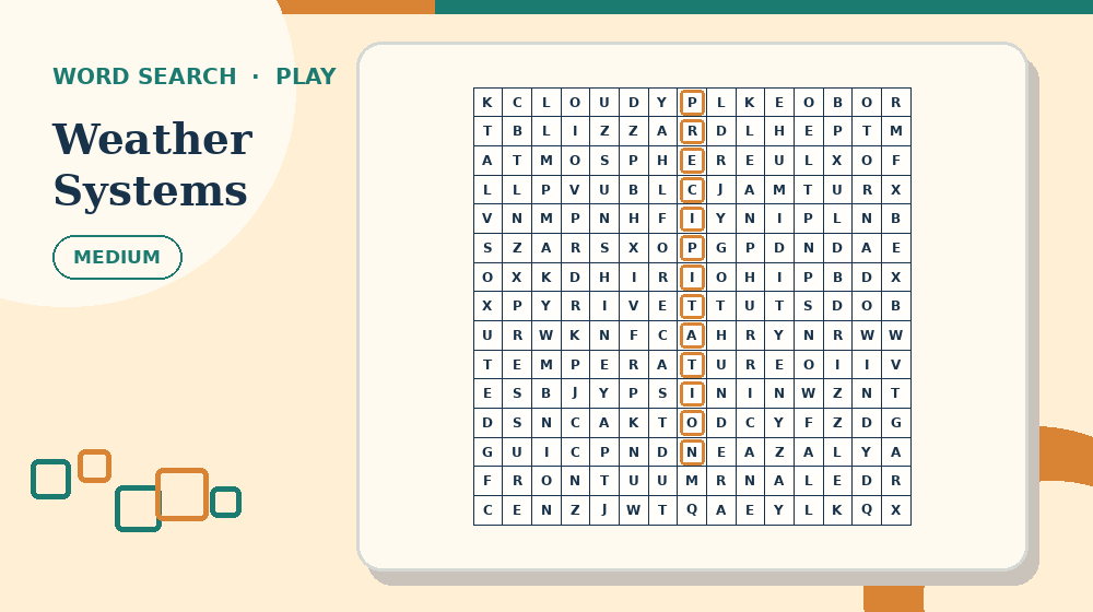 Actual weather systems Word Search activity preview from this puzzle page