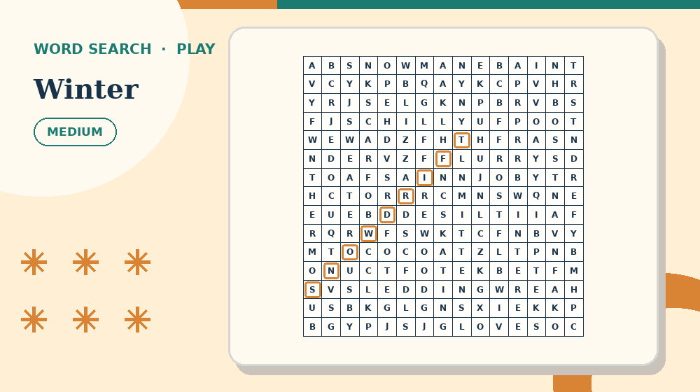 Actual winter Word Search activity preview from this puzzle page