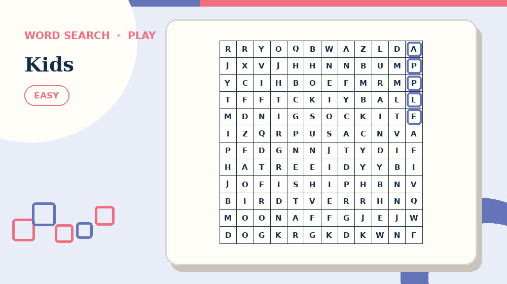 Actual kids Word Search activity preview from this puzzle page