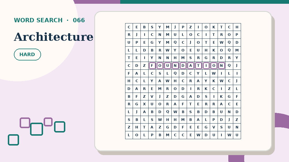 Actual architecture Word Search activity preview from this puzzle page