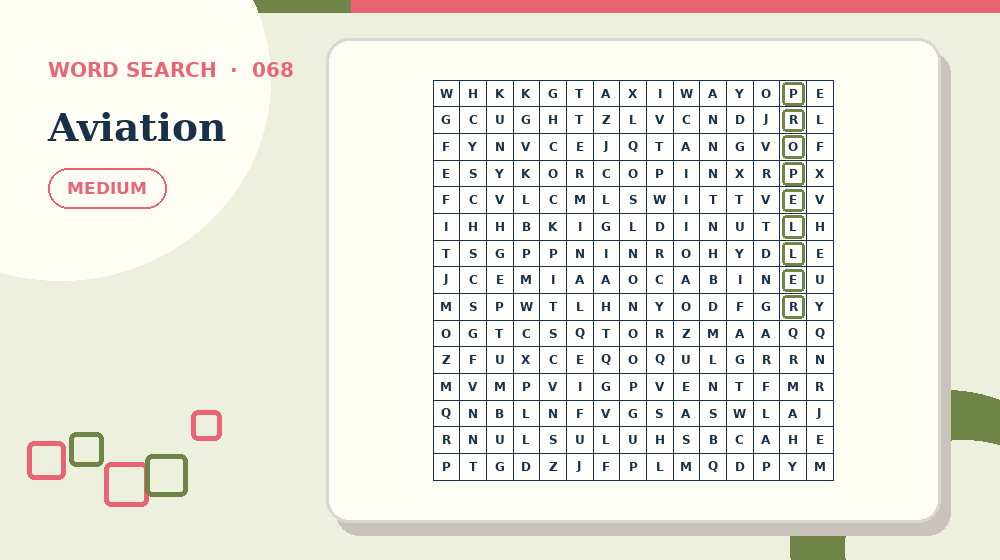 Actual aviation Word Search activity preview from this puzzle page
