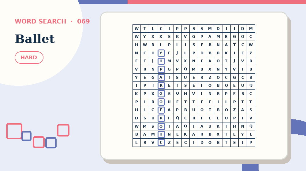 Actual ballet Word Search activity preview from this puzzle page
