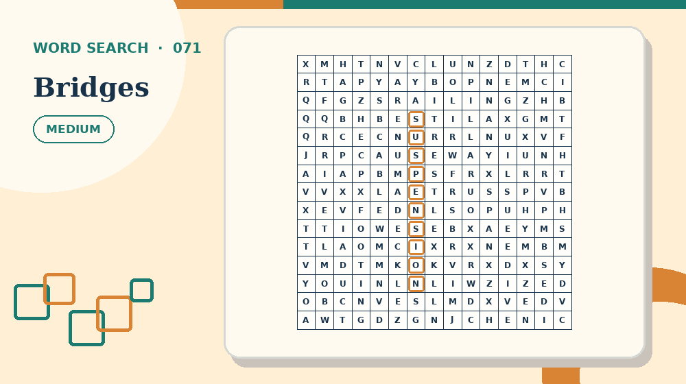 Actual bridges Word Search activity preview from this puzzle page