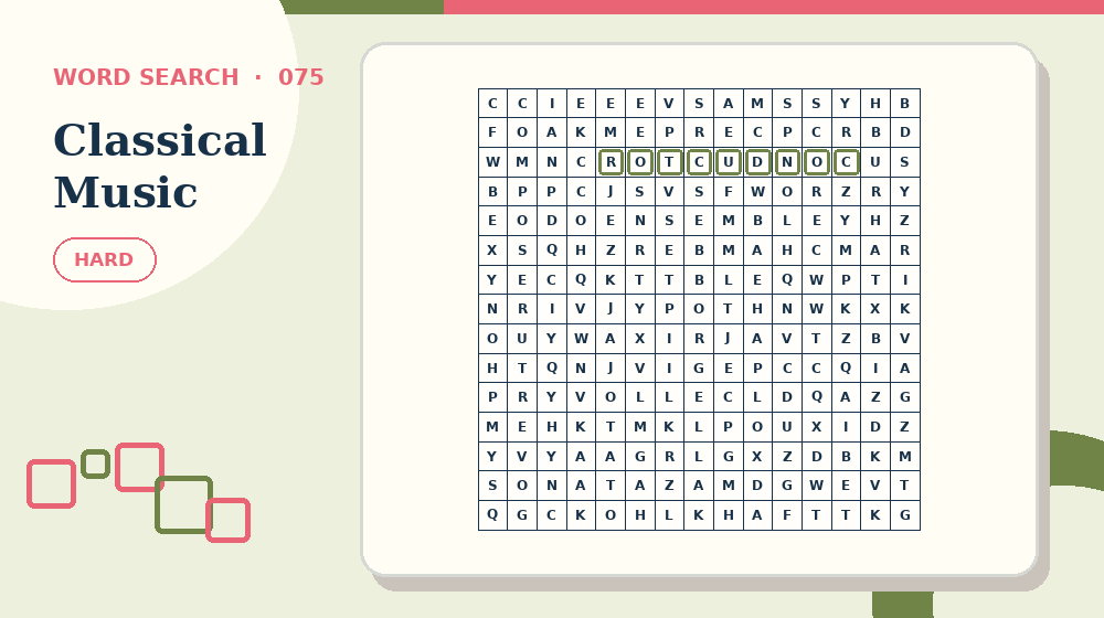 Actual classical music Word Search activity preview from this puzzle page