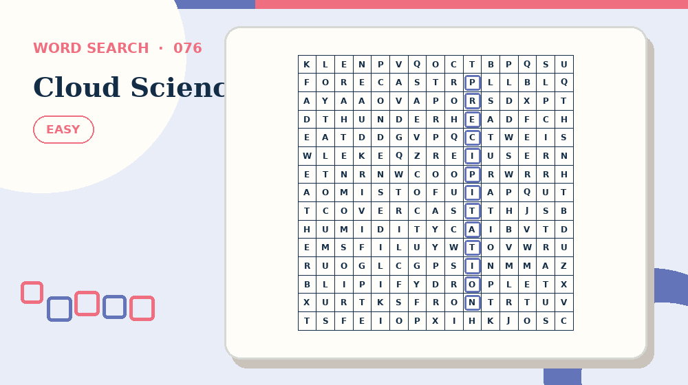 Actual cloud science Word Search activity preview from this puzzle page