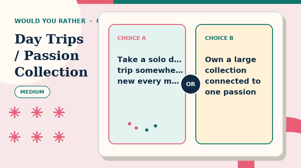 Actual mixed choices: Solo Day Trips or Passion Collection Would You Rather activity preview from this puzzle page