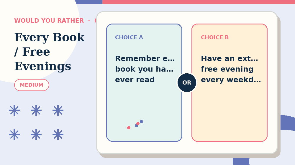 Actual mixed choices: Remember Every Book or Free Evenings Would You Rather activity preview from this puzzle page