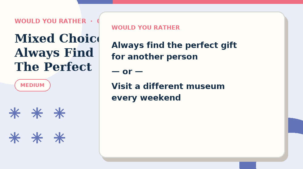 Actual mixed choices: Always Find The Perfect Gift or Visit A Different Museum Every Would You Rather activity preview from this puzzle page