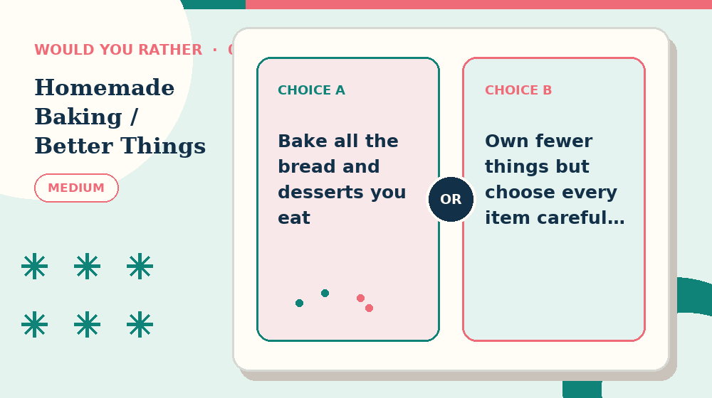 Actual mixed choices: Homemade Baking or Fewer Better Things Would You Rather activity preview from this puzzle page
